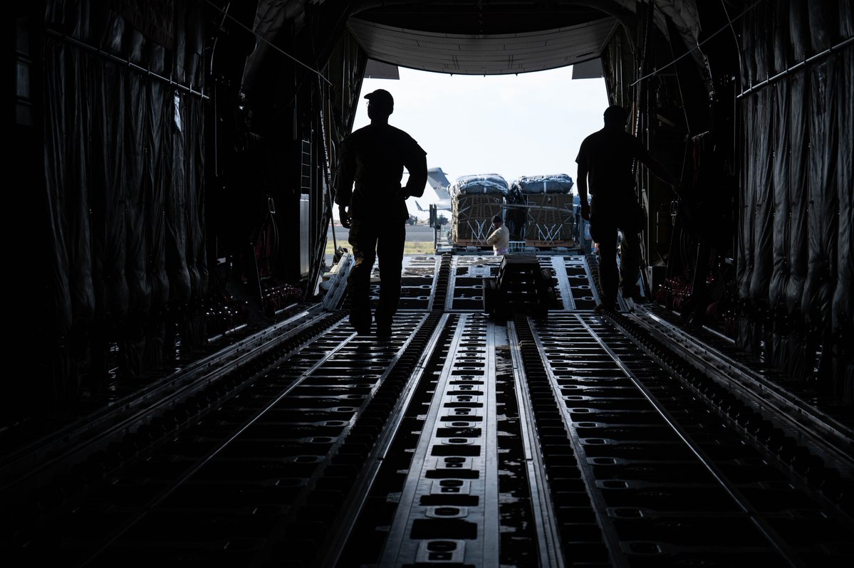 CENTCOM's tweet photo. March 9 USCENTCOM Conducts Humanitarian Airdrops into Gaza
U.S. Central Command conducted a humanitarian assistance airdrop into Northern Gaza on March 9, 2024, at 2:18 p.m. (Gaza time) to provide essential relief to civilians affected by the ongoing conflict.
The joint operation included U.S. Air Force C-130 aircraft and U.S. Army Soldiers specialized in aerial delivery of U.S humanitarian assistance supplies.
U.S. C-130s dropped over 41,400 U.S. meal equivalents and 23,000 bottles of water into Northern Gaza, an area of great need, allowing for civilian access to the critical aid.
The DoD humanitarian airdrops contribute to ongoing U.S. and partner-nation government efforts to alleviate human suffering. These airdrops are part of a sustained effort, and we continue to plan follow on aerial deliveries.