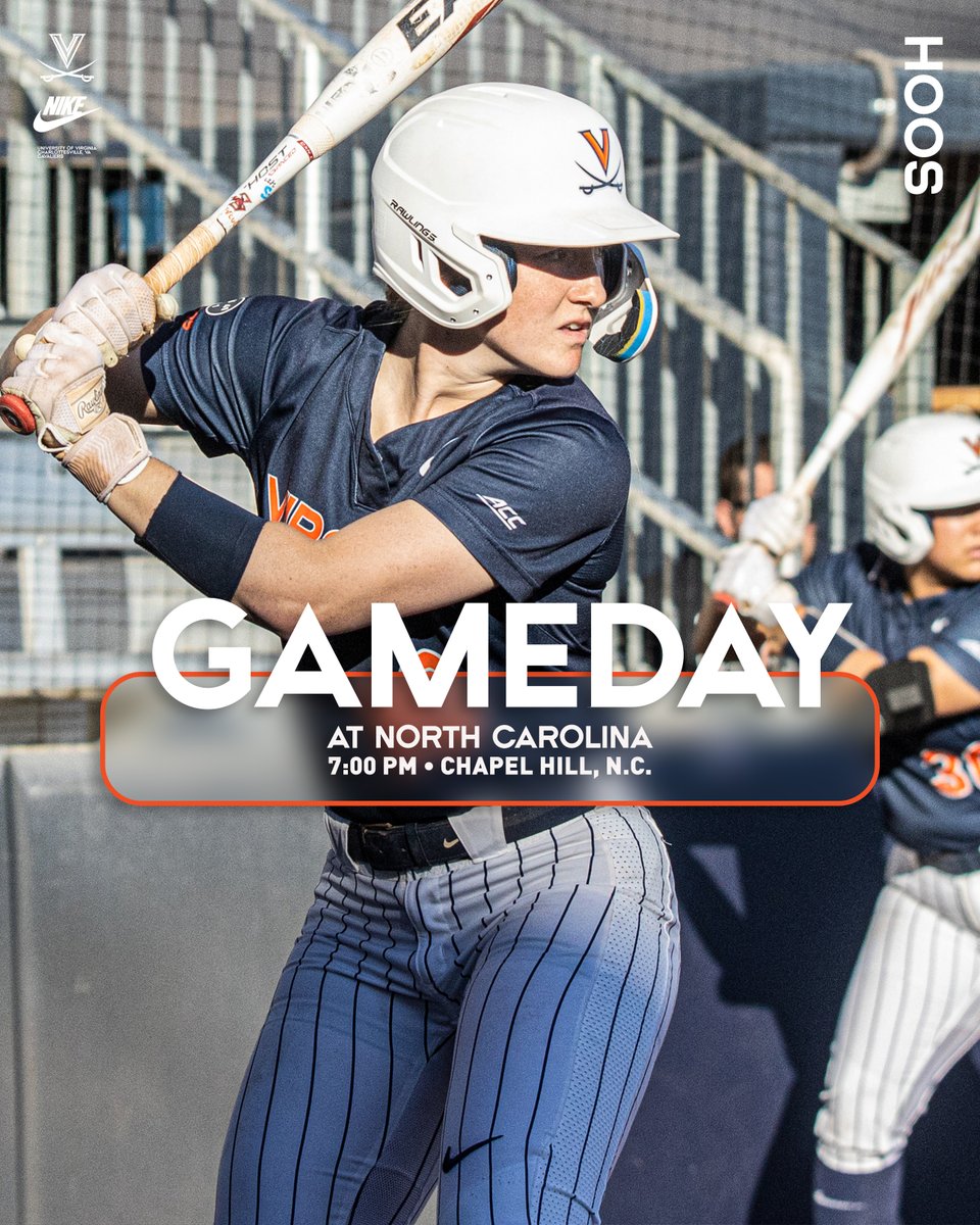 UVASoftball's tweet photo. Game ✌️ today with the Tar Heels and a NEW start time!

🆚 North Carolina
🕖 7 p.m.
📊 Live Stats: https://t.co/XbtCoveTkm
📺 ACCNX: https://t.co/P6WH9BCxcM

#GoHoos | #OnTheRise | #HoosNext https://t.co/n2aLGbXF76
