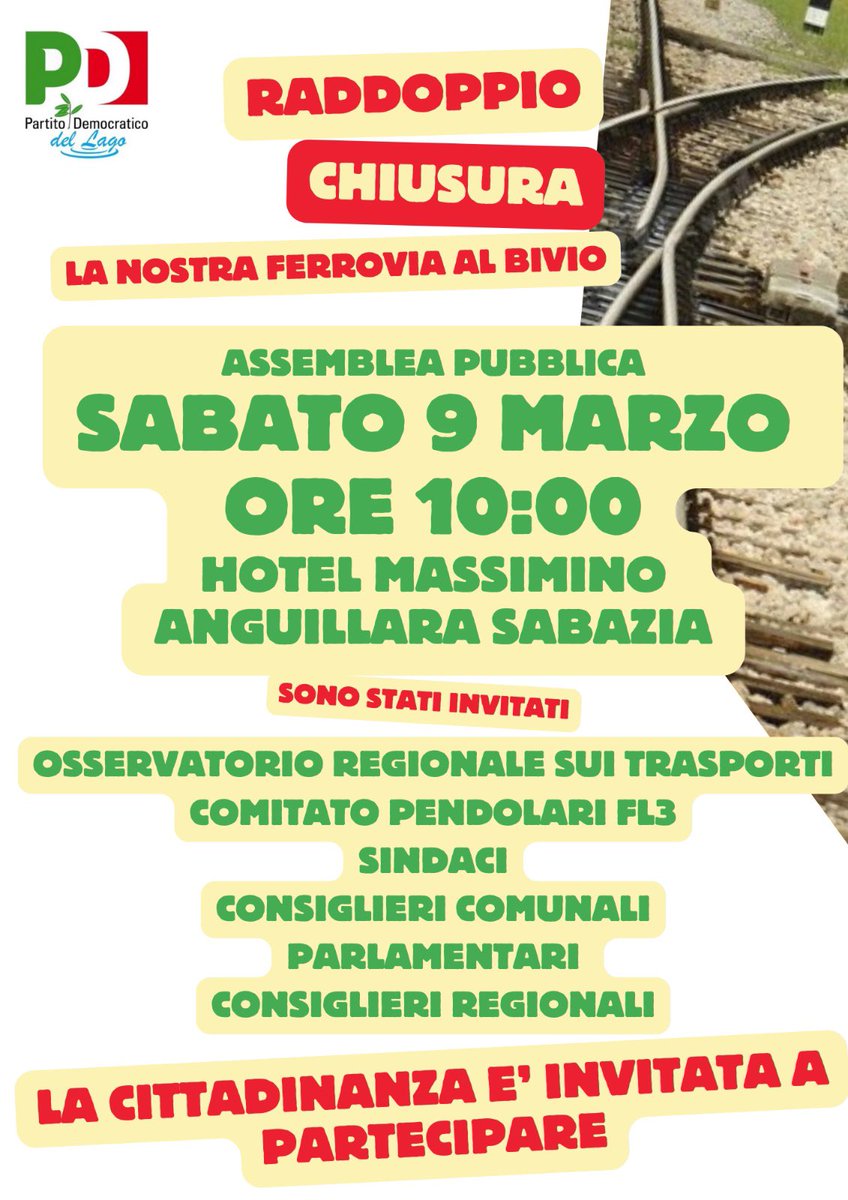 andcasu's tweet photo. Grazie ai Circoli del lago @pdnetwork grandissimo successo di partecipazione oggi ad Anguillara Sabazia per l’iniziativa "Raddoppio o chiusura, la nostra #ferrovia a un bivio". Insieme a Emiliano Minnucci, Mario Ciarla e Michela Califano ho toccato con mano la gravità della situazione che riguarda la linea #FL3 e porterò in Parlamento il grido di dolore dei Sindaci del Lago e di tutto il territorio per una vicenda che rischia di mettere in ginocchio la mobilità dell’intero quadrante nord della Capitale alla vigilia del Giubileo.