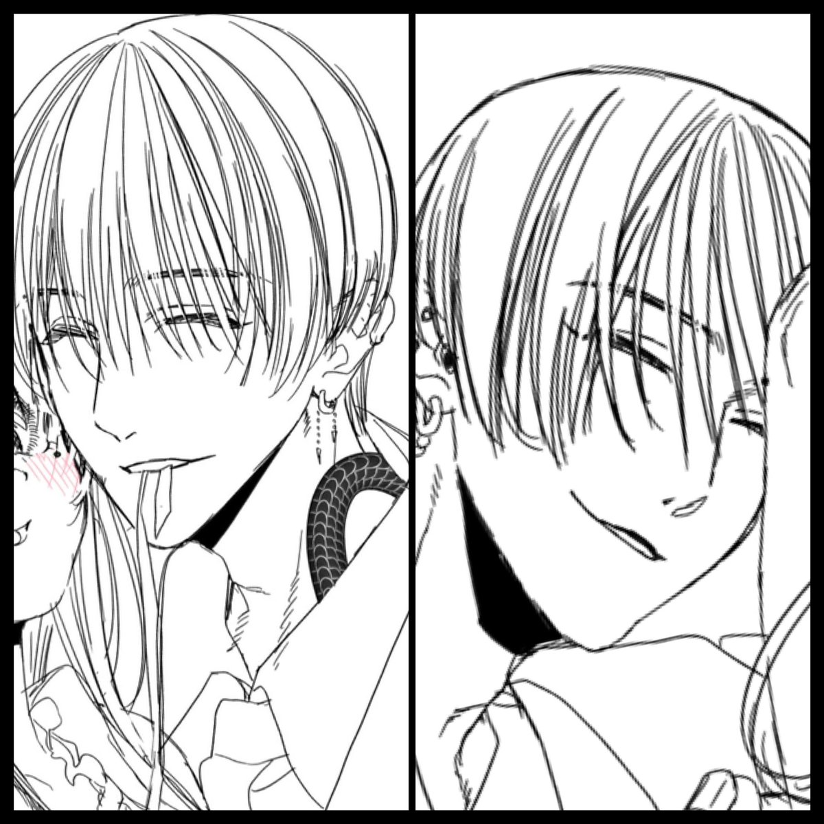 髪の毛の流れを書くのが大層好きなのですが ハイライト無しの真っ黒髪にすると見えなくなるので これが見えるのは線画段階だけですね の供養 