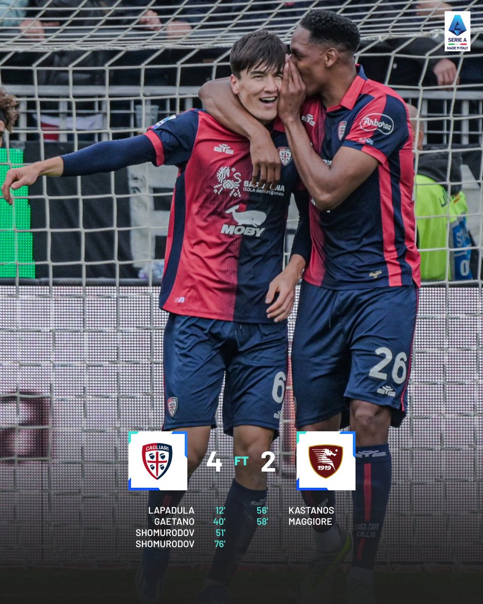 𝗙𝗧 @CagliariCalcio staved off a late comeback by Salernitana, thanks to a  Shomorudov brace 🤩🇺🇿 #CagliariSalernitana, image size:960x1200