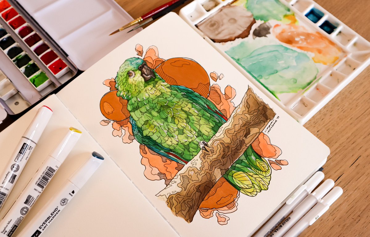 Had a lot of fun with watercolor and metallic acrylic. 🦜