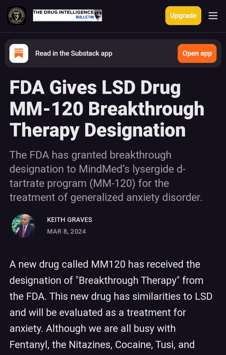 Susan_Dupres's tweet image. FDA Gives LSD Drug MM-120 Breakthrough Therapy Designation

By Keith Graves, Drug Intelligence Bulletin

#MindMed
#FDA
#MM120
#LSD
#anxiety

drugintelligencebulletin.com/p/fda-gives-ls…