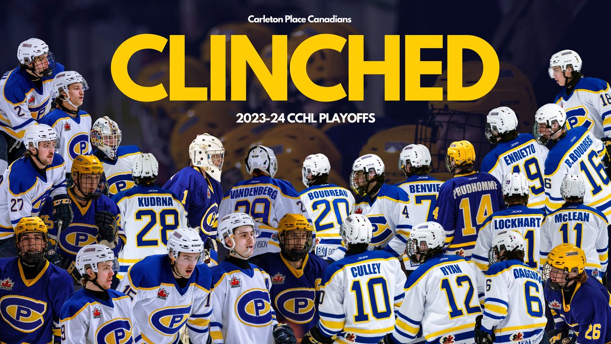 CLINCHED!

With last nights victory in Smiths Falls over the Bears, the Carleton Place Canadians have clinched a playoff spot! We have two regular season games left before the post season begins! 

🔵🟡🔵
#CPC #WeNotMe
