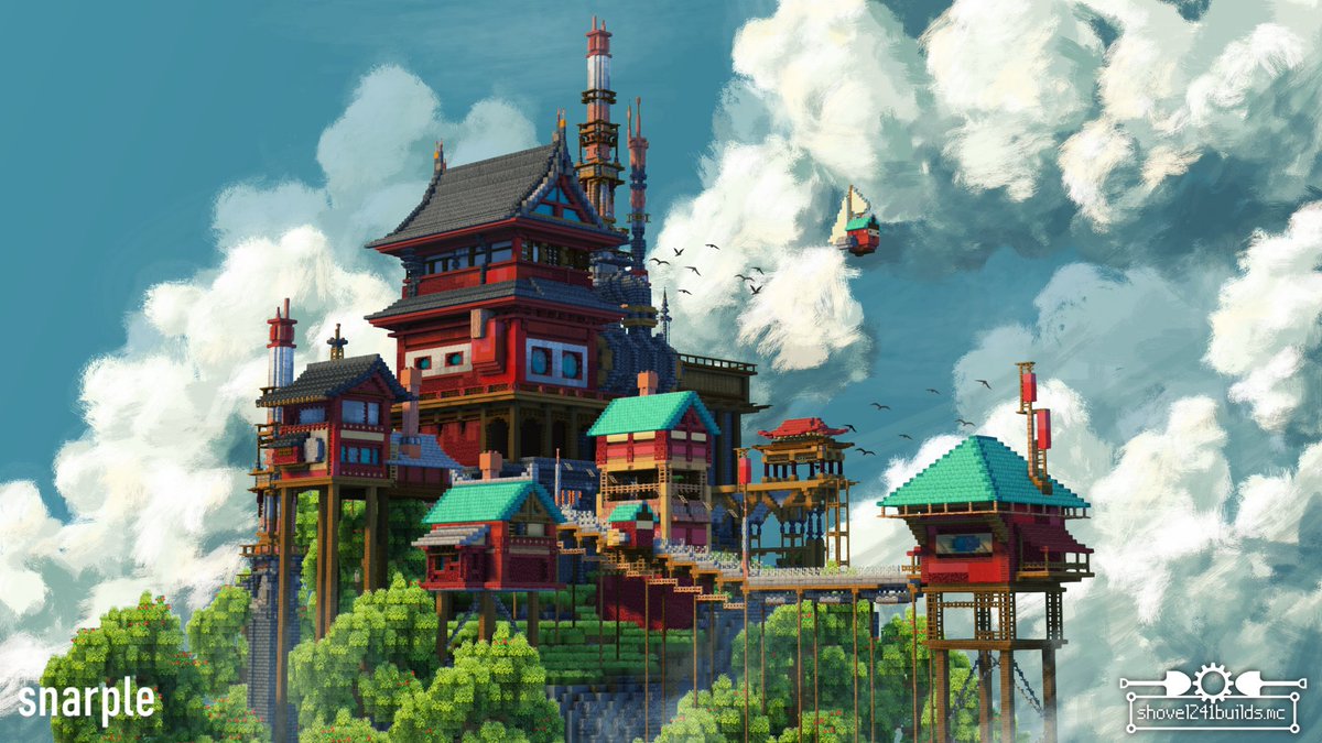 "Sky Village" with <a href="/shovel241/">shovel241</a> 

With a custom-painted background :)
#minecraft建築コミュ #Minecraftbuilds #Minecraft #マイクラ #minecraft建築 #minecraftart