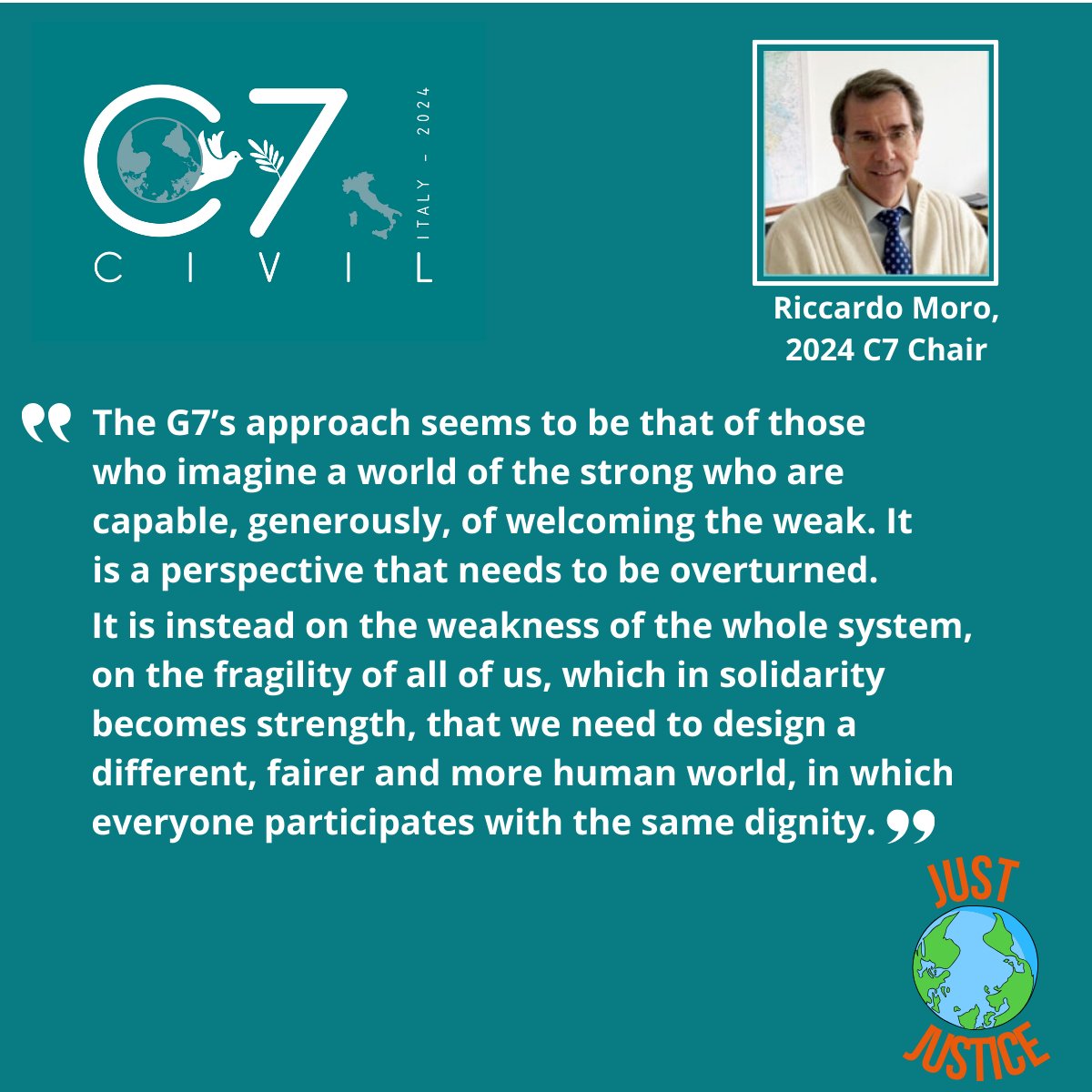⭕️ 𝐉𝐔𝐒𝐓 social, environmental and economic 𝐉𝐔𝐒𝐓𝐈𝐂𝐄 ⭕️ 👇
#civil72024, #civil7italy, #civil7ita, #g7ita, #G7Italy, #g72024, #JustJustice