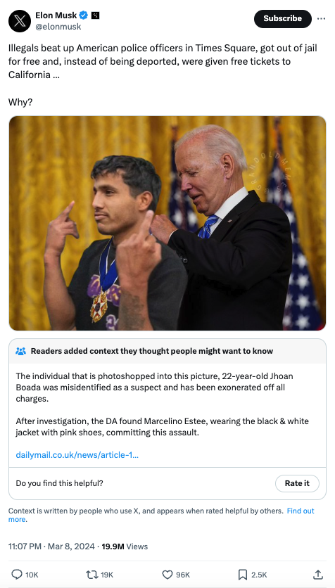 MattBinder's tweet photo. Elon Musk, who claims he gets all of his news from X / Twitter, just can't stop falsely accusing people of crimes they did not commit https://t.co/SIGLrN71Bd