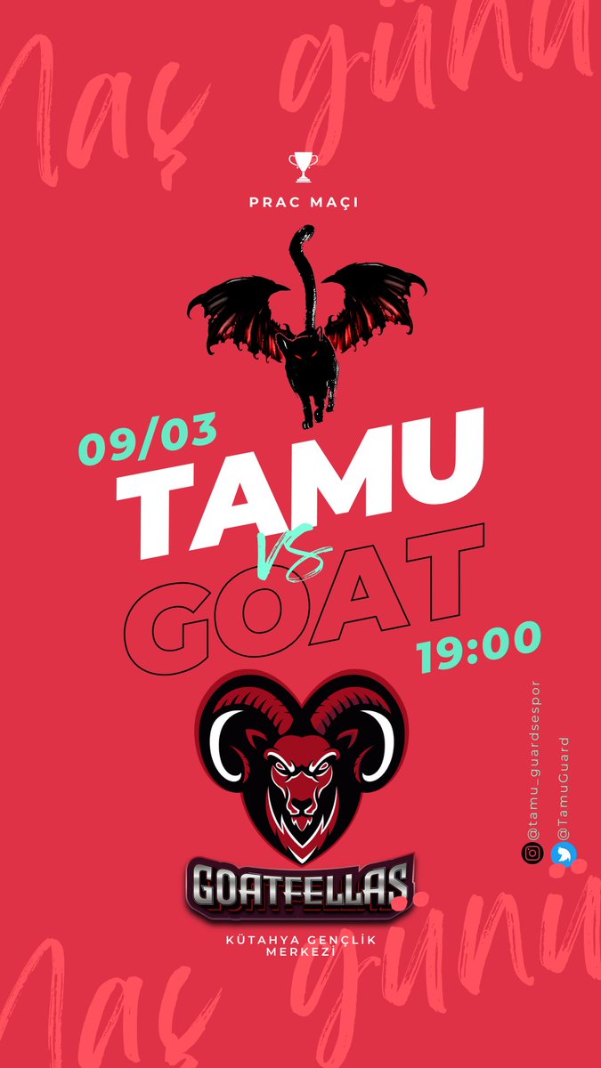 Bugün Valorant Espor Takımımız <a href="/GFSEsports/">GoatFellas</a>  ile Prac Maçı yapıyor... 
Başarılar 🎉
19:00 ⏰