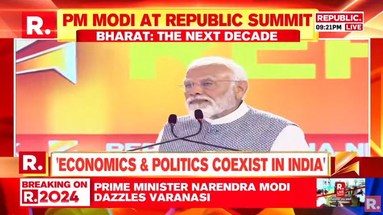republic's tweet photo. #PMModiAtRepublicSummit | Prime Minister Narendra Modi (@narendramodi) presents stunning 75-day government report card.
Tune in here to watch: https://t.co/jRLjjVrcSN
#PMModi #RepublicSummit #Republic https://t.co/N9F0DMilL7