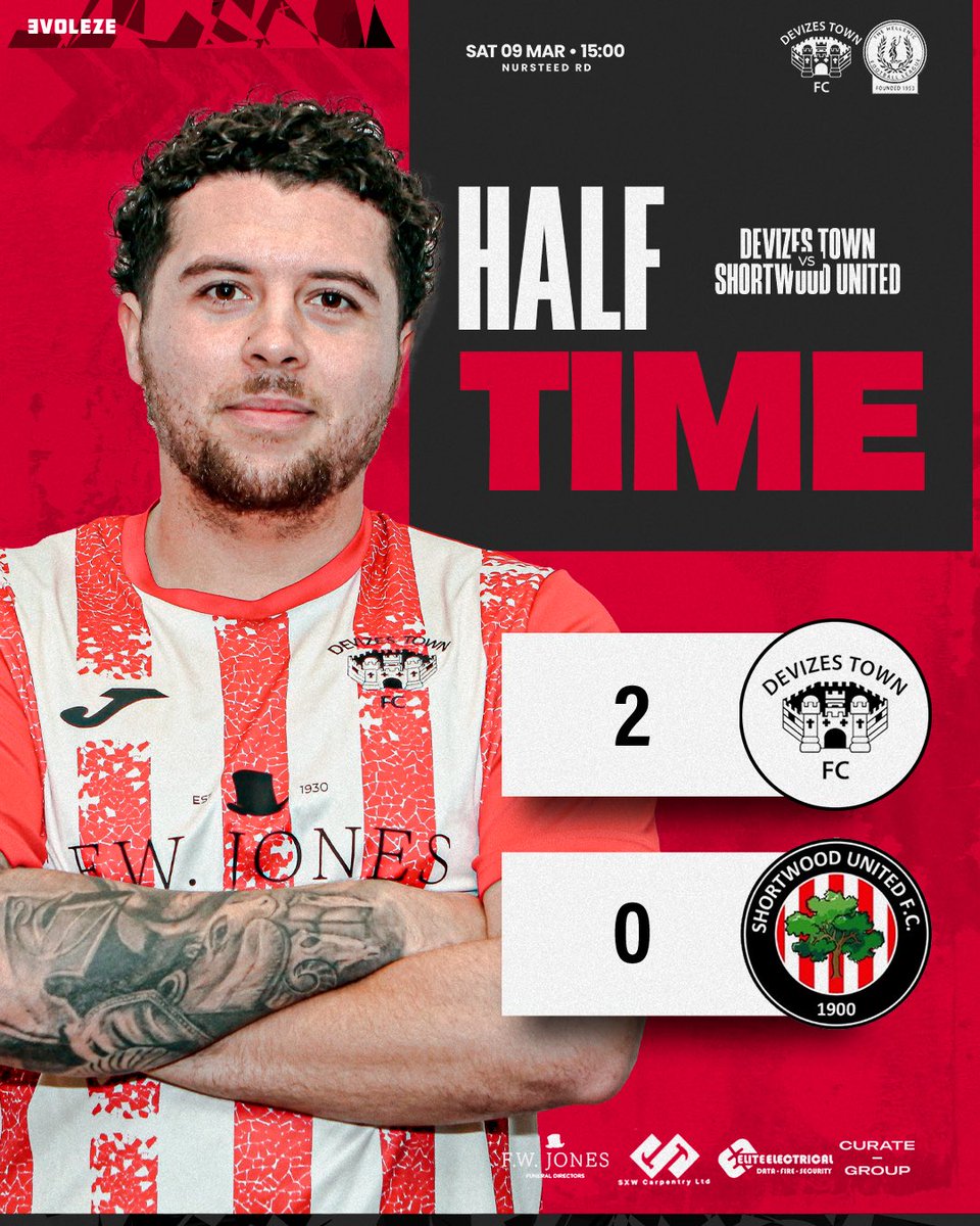 HT 2-0 ⚽️ OG ⚽️Jay Walters A spicy half with both managers seeing 🟥 Devizes largely dominating and deservedly lead with a fortunate OG and a superb volley from the edge of the box by Jay Walters 🔴⚪️
