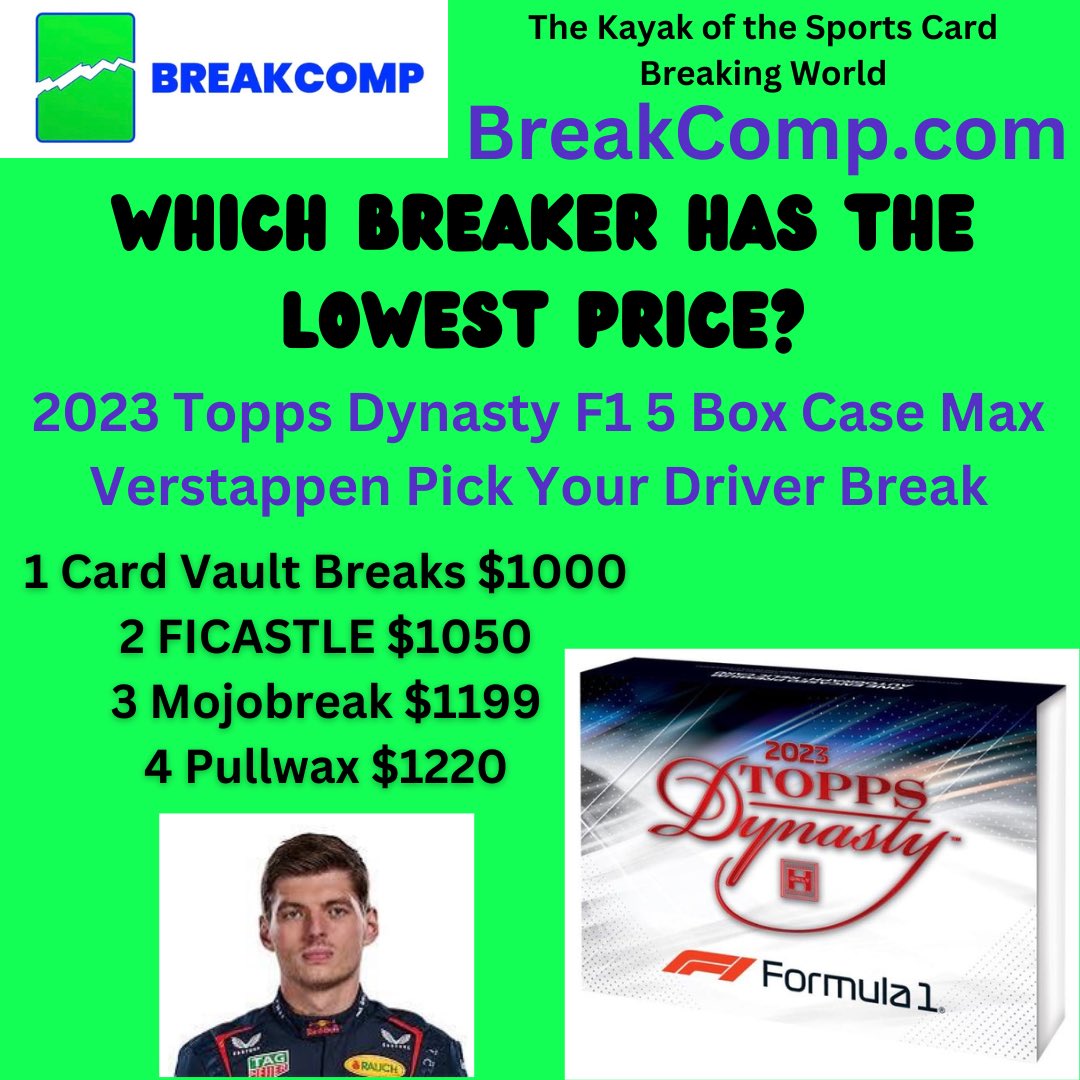 2023 Topps Dynasty F1 5 Box Case Max Verstappen Pick Your Driver Break

BreakComp.com is like Kayak but for the sports card breaking world. Use our search engine to conduct searches for breaks by Breaker, Team, Brand, Sport, Price, or Year. 

#toppsdynasty