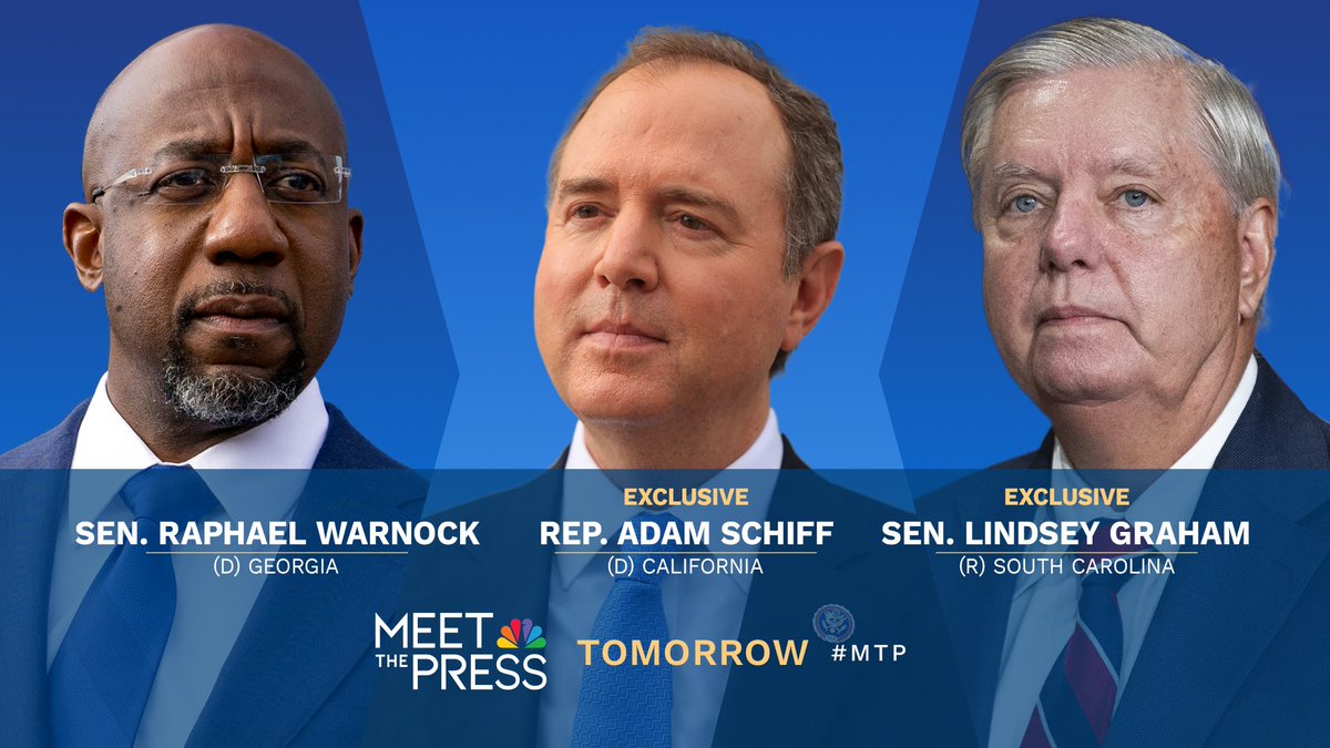 TOMORROW: I'll talk all things 2024 with @SenatorWarnock (D-Ga.), Sen. @LindseyGrahamSC (R-S.C.) and @RepAdamSchiff (D-Calif.) on @MeetThePress #ifitssunday