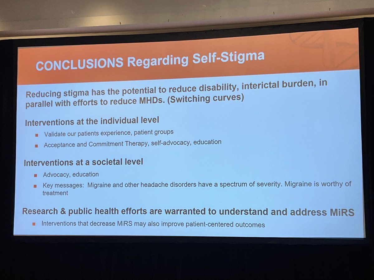 HCNE 2024: Reducing stigma could potentially lower disability and burden for those with #migraine. Interventions at both individual and societal levels are key. #Migraine #Stigma #OVERCOME