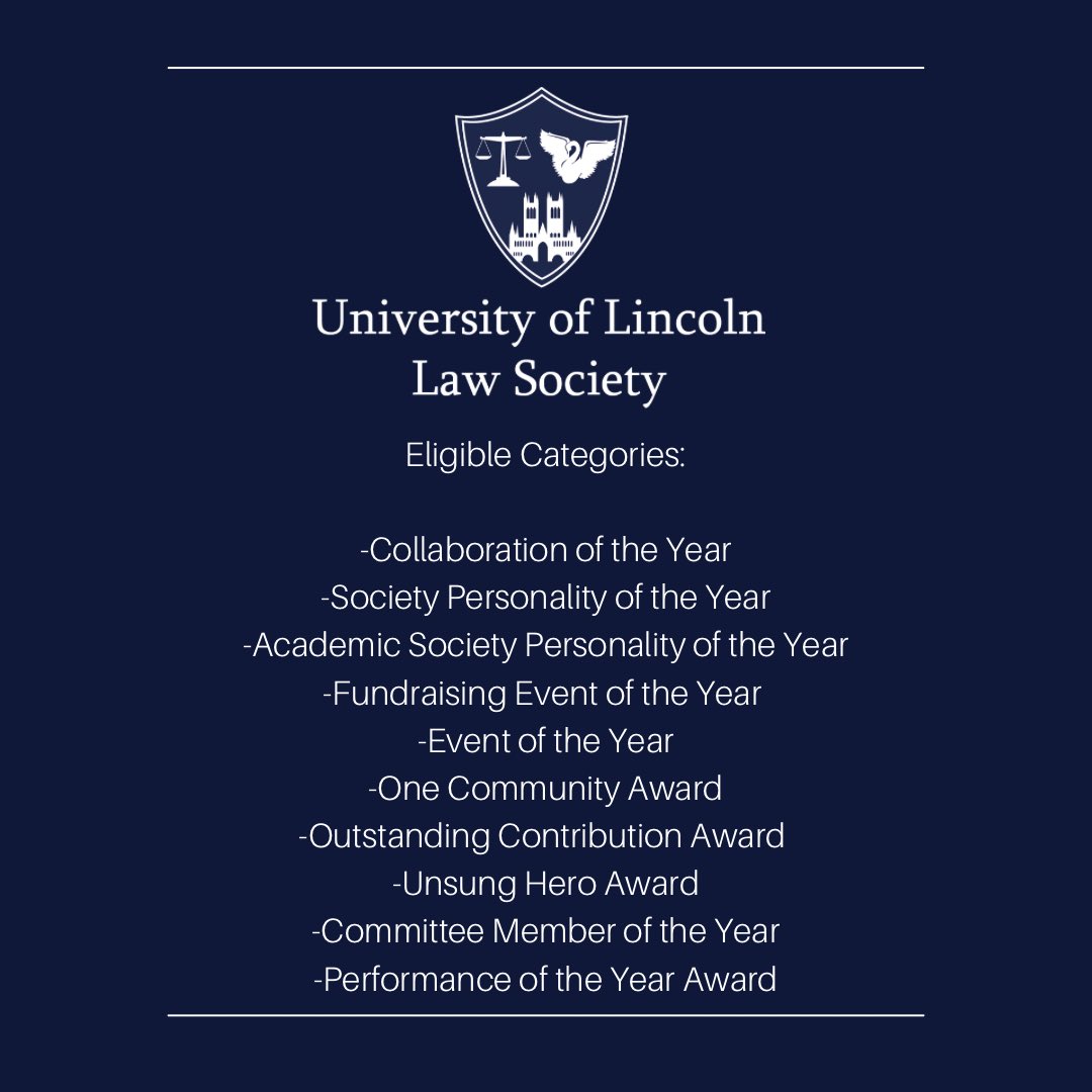 Help give Law Society recognition by nominating us for WE ARE LINCOLN Awards! 🏆 If you know a group or an individual that deserves to be recognised, please nominate them - you are more than welcome to submit as many nominations as you like! Link here: lincolnsu.com/we-are-lincoln!