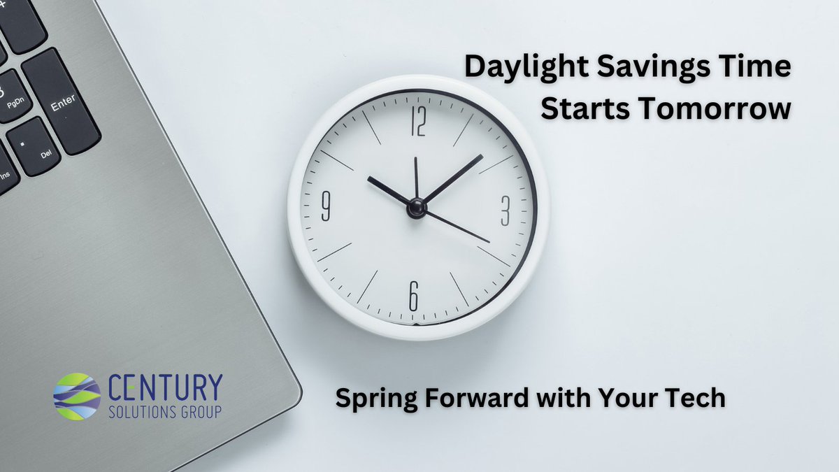 CenturyGroupIT's tweet image. ⏰ Don't forget to spring forward with your tech this #DaylightSavingsTime! 💻⏩ It's the perfect opportunity to optimize your digital devices and make the most of that extra hour of daylight! 🌞 #TechOptimization - centurygroup.net