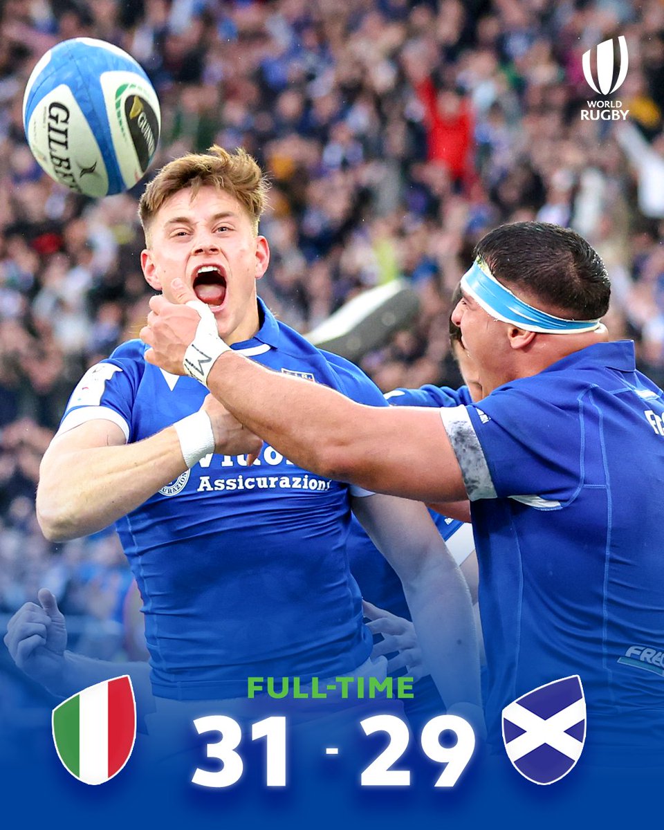 HISTORY IS MADE FOR ITALY! 🇮🇹 A first @Federugby win at home in the @SixNationsRugby since 2013! 👏 #GuinnessSixNations | #ITAvSCO