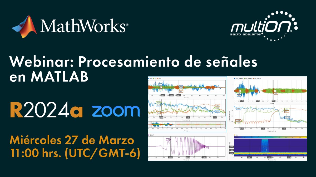 Multi_ON's tweet image. Webinar MATLAB: procesamiento de señales, conozca las aplicaciones de preprocesamiento de señales de electrocardiograma (ECG). Destacaremos herramientas como Signal Analyzer, Filter Designer y Signal Denoiser, Miércoles 27 de marzo 11:00 hrs. UTC/GMT-6 bit.ly/48HOz6p