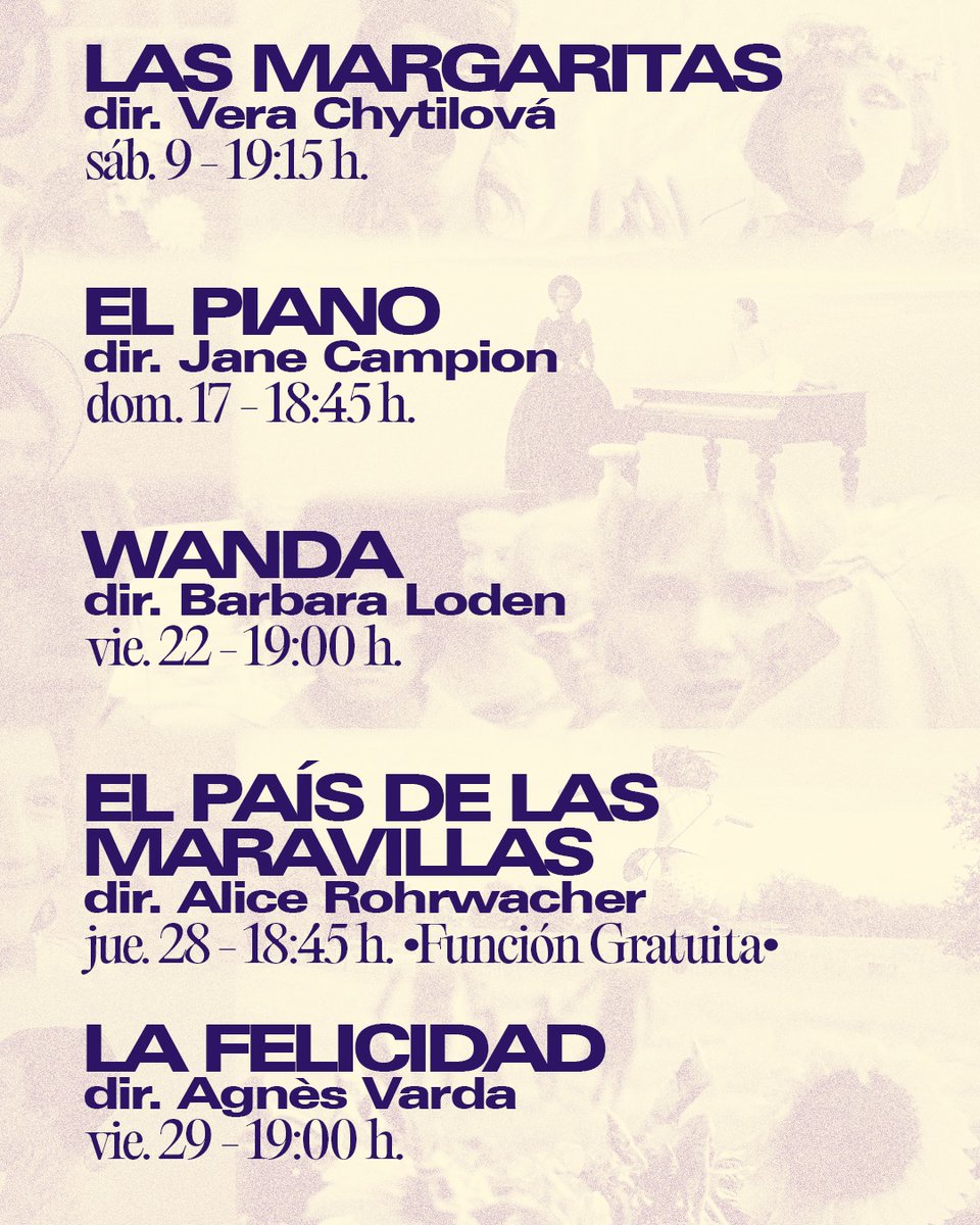 Orgullosa de conmemorar Marzo Feminista en <a href="/CineArteAlameda/">Centro Arte Alameda</a> con esta programación especial dedicado a maestras del cine: Chytilová, Campion, Loden, Rohrwacher y Varda en pantalla grande.