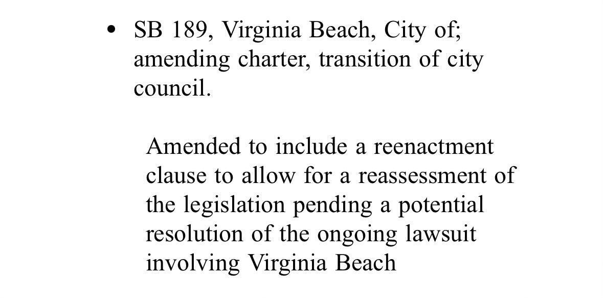 AaronRouseVA's tweet photo. Gov. Youngkin’s amendment to SB189 is unnecessary. The 10-1 voting system was ordered by a federal court, which takes legal precedence over any state or local laws, including a City’s Charter. Additionally, SB189 brings the city in compliance with the Virginia Voting Rights Act. https://t.co/oL7HhaERK6
