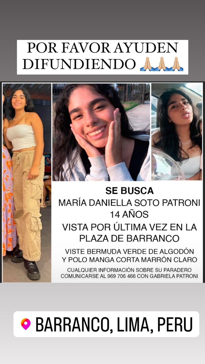 QuintaOlaPeru's tweet photo. #URGENTE 🚨Difundir

Cualquier información de su paradero comunicarse al 969 706 466 https://t.co/6925TFOwPC