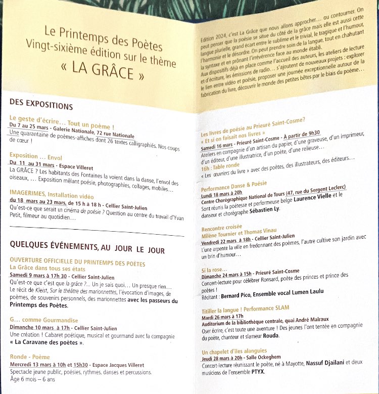 Le Groupe SNCF est heureux d’accompagner cette gracieuse 26ème édition du #Printemps des poètes #Tours. Un très beau programme 2024. <a href="/P_D_Poetes/">Le Printemps des Poètes</a>