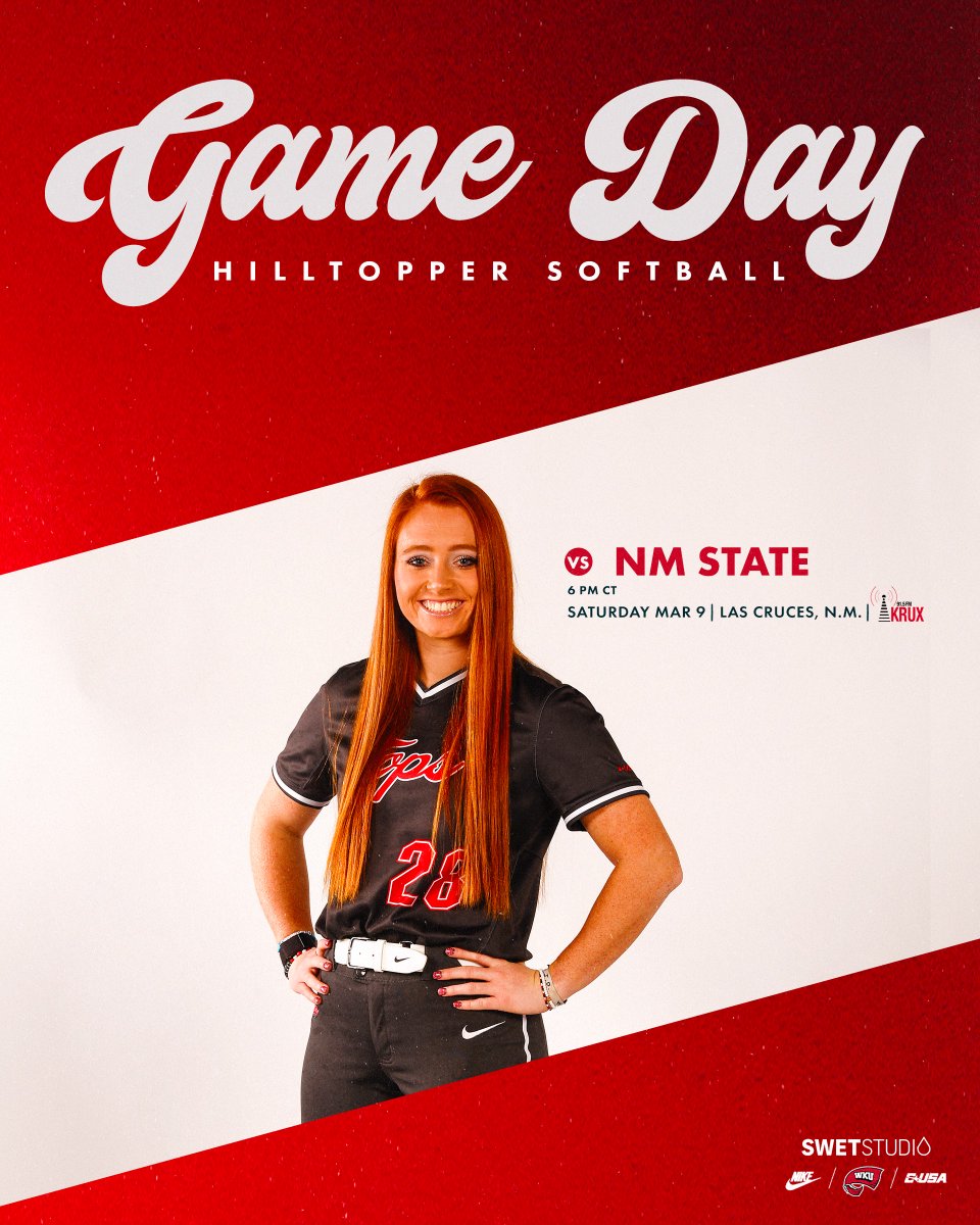 WKUSoftball's tweet photo. Down in the desert🌵

🆚 - NM State
⏰ - 6 p.m. CT
📍 - Las Cruces, N.M.
📻 - https://t.co/2m7qVIi5RQ (91.5 FM KRUX)
📊 - https://t.co/gHhTqO18yG

#GoTops | #OTM https://t.co/cFcPh5Lnl8