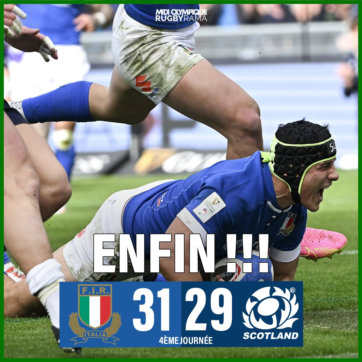 RugbyramaFR's tweet photo. L'Italie gagne à la maison dans le Tournoi pour la première fois depuis 2013 !!!

Le film du match > https://t.co/iWiLC76bI3
#SCOvITA https://t.co/AIO6sK7xQA