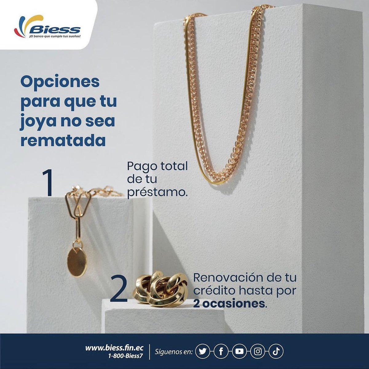 BiessEcuador's tweet photo. #BiessComunica | Cumple con tus obligaciones de tu #PréstamoPrendario, evita que tu joya sea rematada. 

#BiessContigo https://t.co/gPJRXRNRYA
