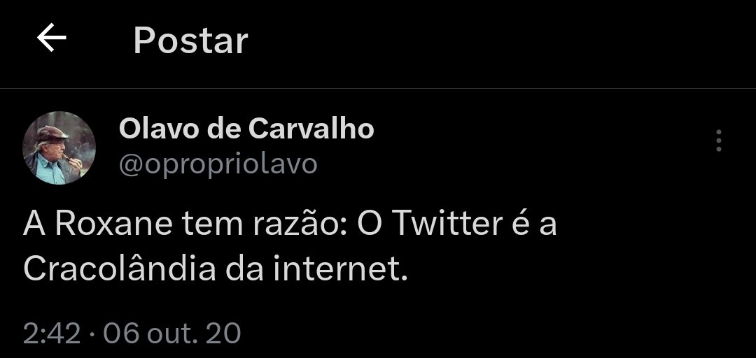 Elzito4's tweet photo. @gorg0noid A mulher do Olavo de Carvalho falava que o Twitter (atual X) era a cracolândia da internet. Hahaha! https://t.co/uklcC0e7pT