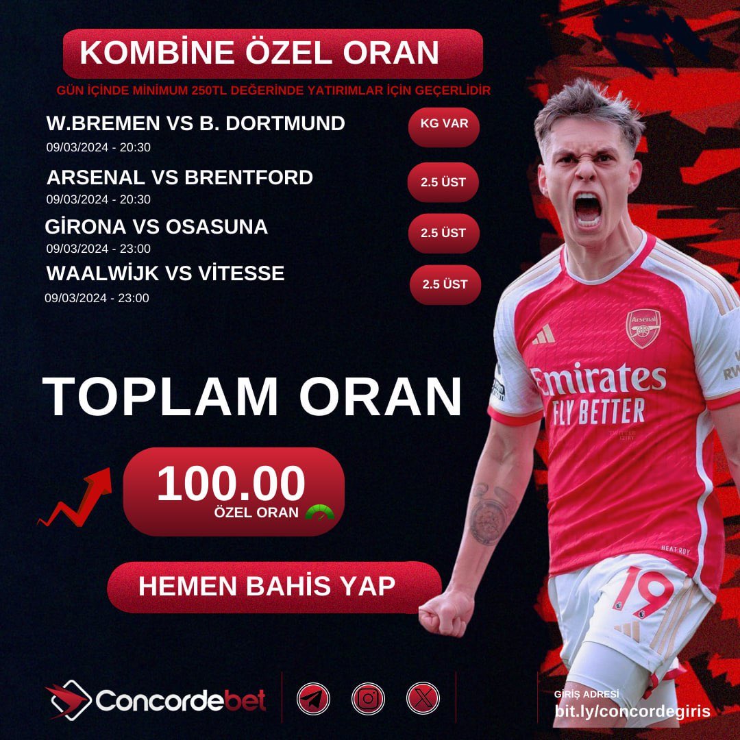 Concorderesmi's tweet photo. #Concordebet KOMBİNE ÖZEL ORAN

► Özel oran : 100.00

💰 Minimum Maksimum 10₺ bahis alabilirsiniz.

💸 Gün İçerisinde Minimum 250₺ Yatırımlar İçin Geçerlidir. https://t.co/gB1vSu83D1