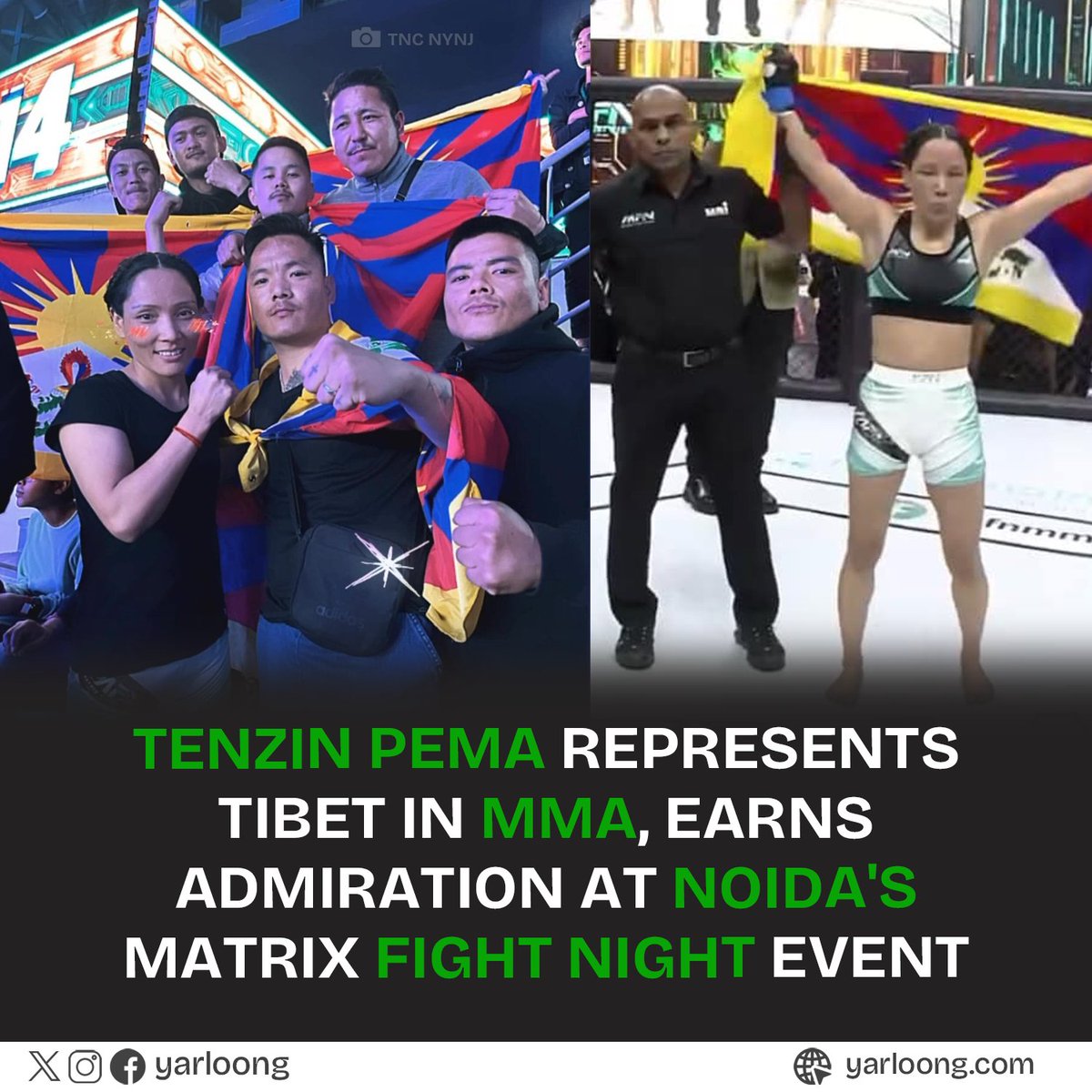 Although Tenzin didn't claim victory, her performance earned her widespread admiration and support, particularly from the #Tibetan community who enthusiastically cheered her on from the stands, leaving a lasting impression on the MFN platform and its audience. #MMAIndia