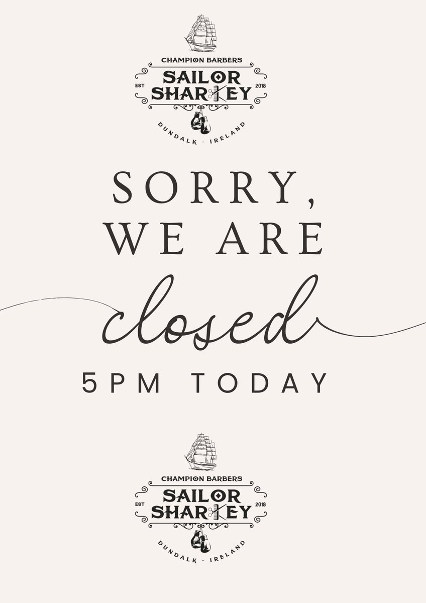 Closing at 5pm Today guys