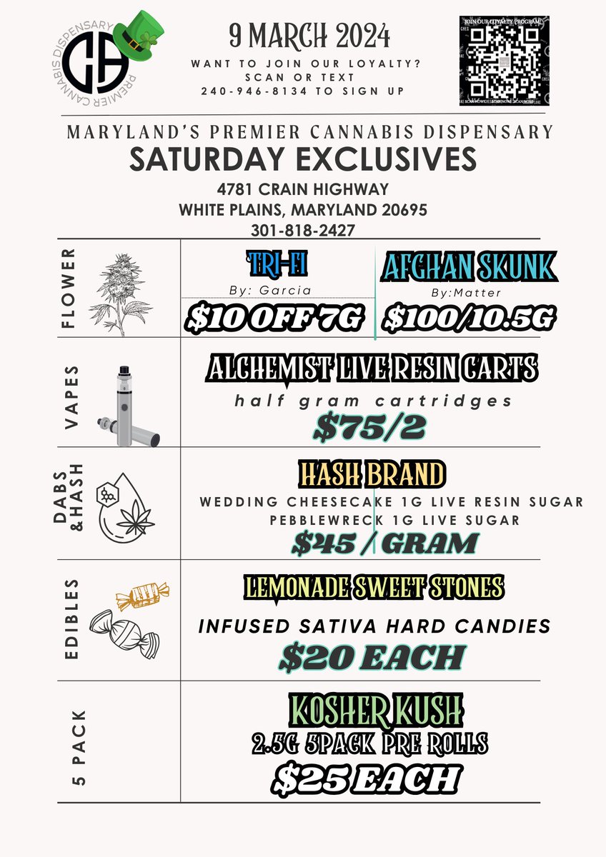 ChesapeakeApoth's tweet photo. Lucky Saturday Exclusives @ Chesapeake Apothecary!
MCA Patients 18+ &amp; Adults 21+ Only
Order Here:
https://t.co/Zlk6PIgVHv https://t.co/Ogqa4G445s