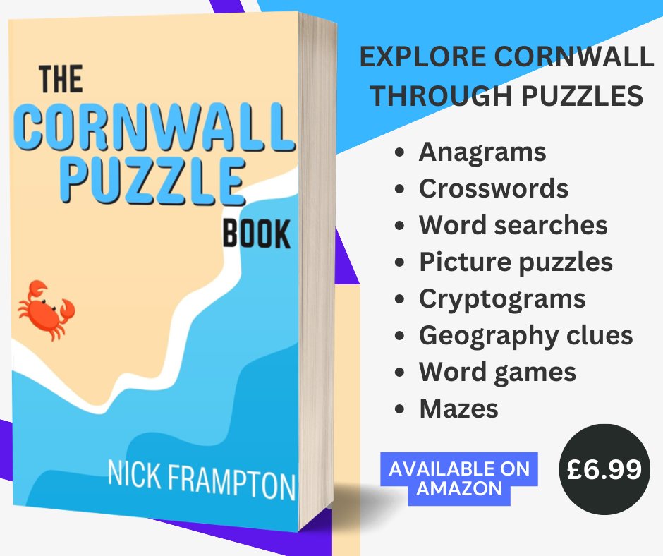 FramptonBooks's tweet photo. New book! I'm excited to share the release of The Cornwall Puzzle Book! 
Get your copy on Amazon: https://t.co/Y0AqpYS1YT
#Cornwall #Cornishbook #Cornwalllife https://t.co/m0M5smLEYJ