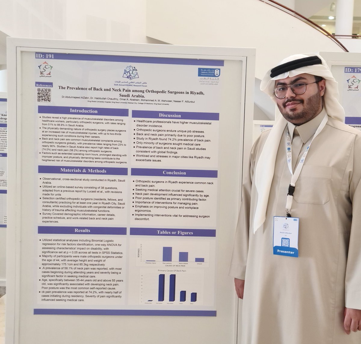 Nasser_AlSunbul's tweet photo. بحمدالله سبحانه وتعالى تم تقديم ورقتنا البحثية في ملتقى الأبحاث السادس للمجلس الطلابي الأول على مستوى طلاب الطب في المملكة، أشكر مشرفي البحث د. @AlzakriA و د. حبيب الله و زملائي في البحث على هذه الفرصة أولا للعمل معهم و ثانيا في الثقة لتقديم البحث في الملتقى 
#MSRF6 https://t.co/z8cQEzI0ZZ