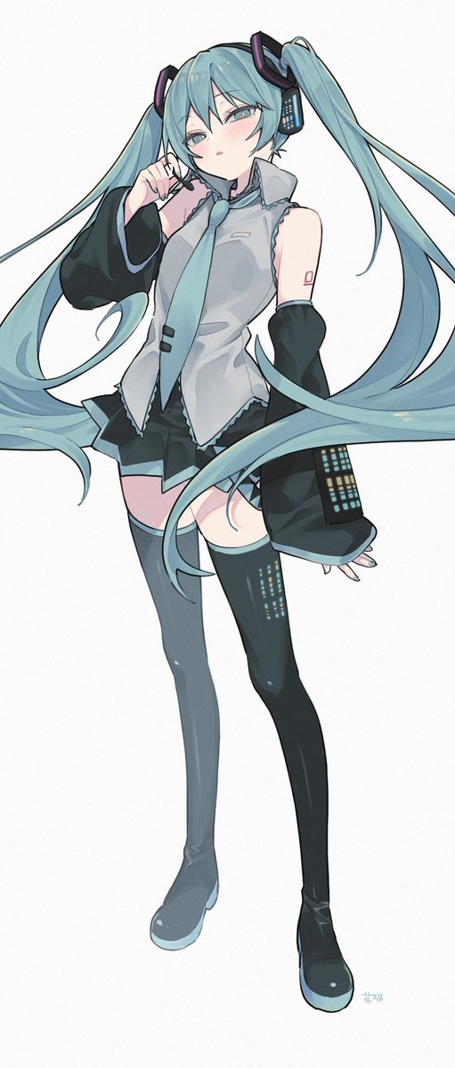 hatsune miku 1girl solo twintails necktie long hair detached sleeves half-closed eyes  illustration images