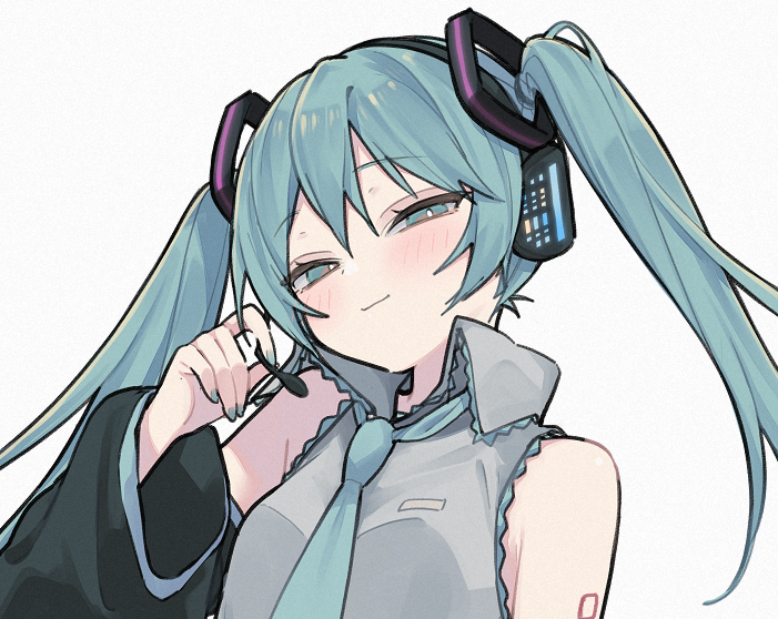 hatsune miku 1girl solo twintails necktie long hair detached sleeves half-closed eyes  illustration images