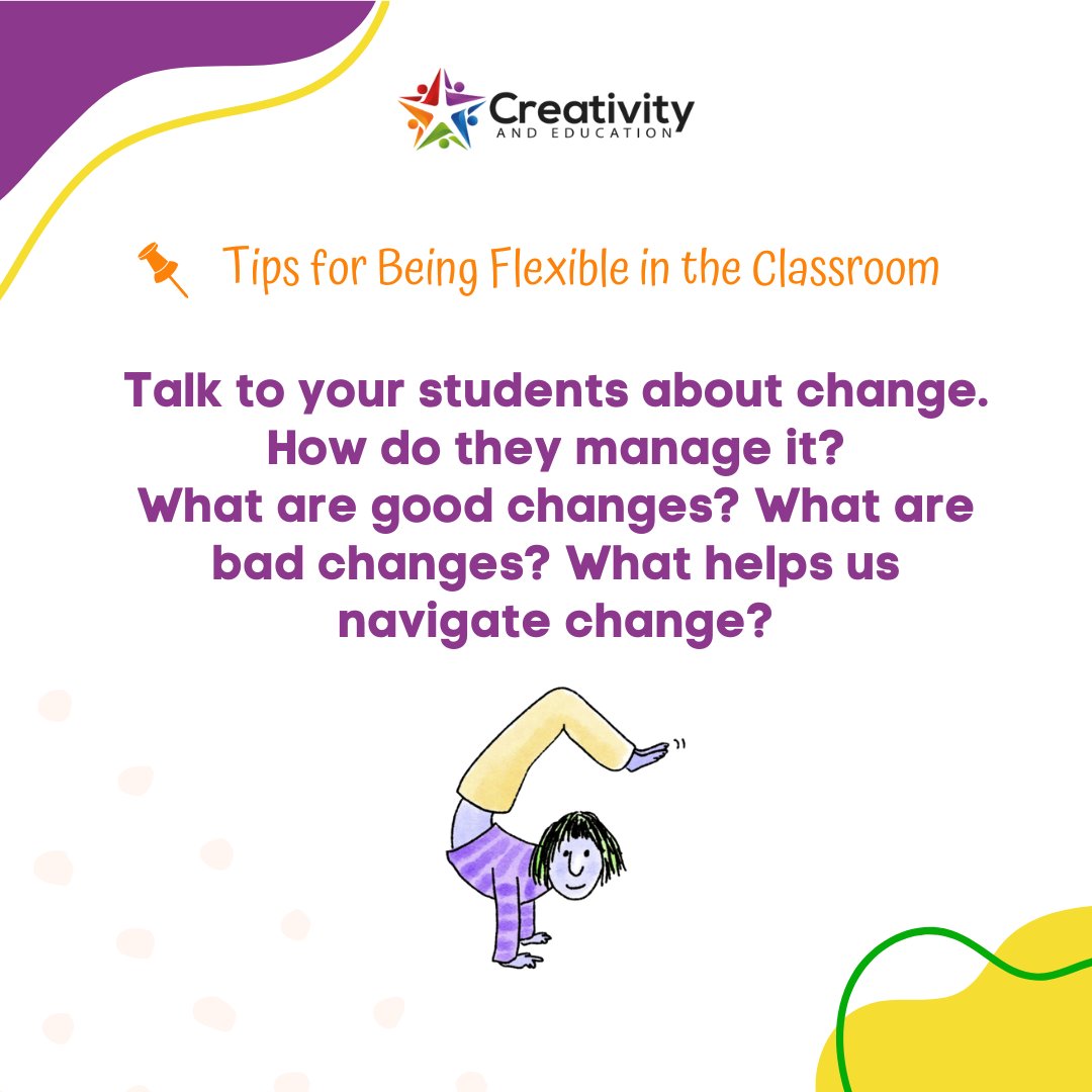 🌟 Engage your students in a discussion about being flexible! 🔄 Explore how they handle it, distinguish between positive and negative changes, and discover strategies for navigating transitions. 📖 #CreativityandEducation #ClassroomFlexibility #Education #Adaptability