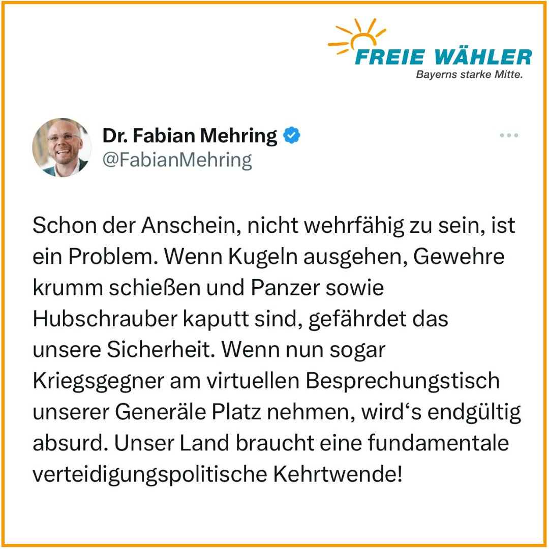 #TweetDerWoche 

#Klartext von @FabianMehring, Bayer. Digitalminister 👇
#Bundeswehr #wehrfähig #Sicherheit