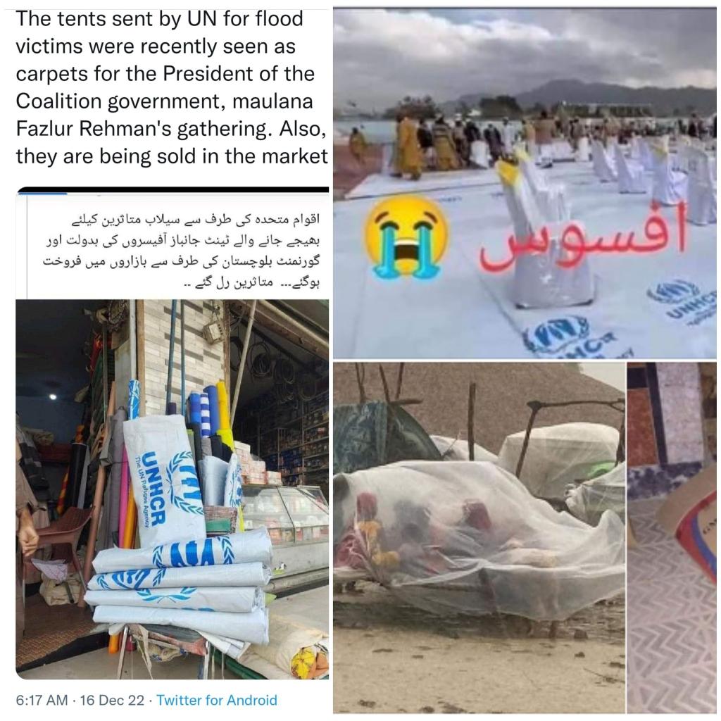 Hena201's tweet photo. Not only did PDM (coalition of parties led dynastic PMLN+PPP) emptied out Pakistan's treasury, they also pocketed the flood aid given by intl relief.
Kept the relief aid, sold it in the market of their members to profit from & used it for campaign bribery
#RightToFoodSecurity https://t.co/FfmK7jW8Da