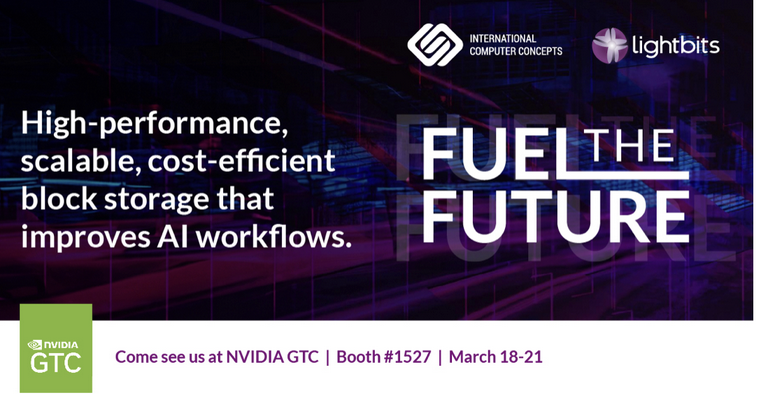 Join @LightbitsLabs and ICC at @nvidia #GTC2024! Meet us at Booth 1527 to learn about our customer win, @CrusoeEnergy Cloud. We can help you build a scalable #AIcloud! To schedule a meeting, visit lnkd.in/gEjEZaR3 or email us at nvidia-gtc@lightbitslabs.com.