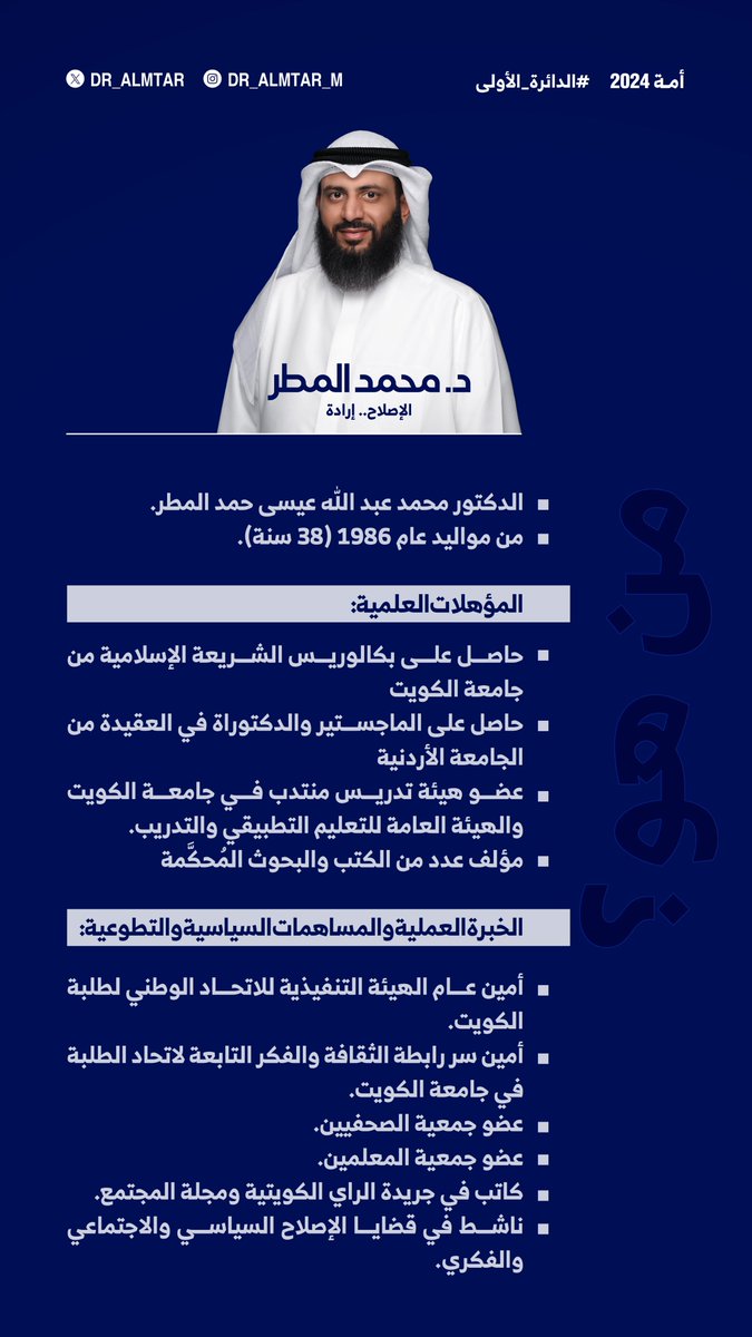 السيرة الذاتية لمرشح الدائرة الأولى د. محمد المطر