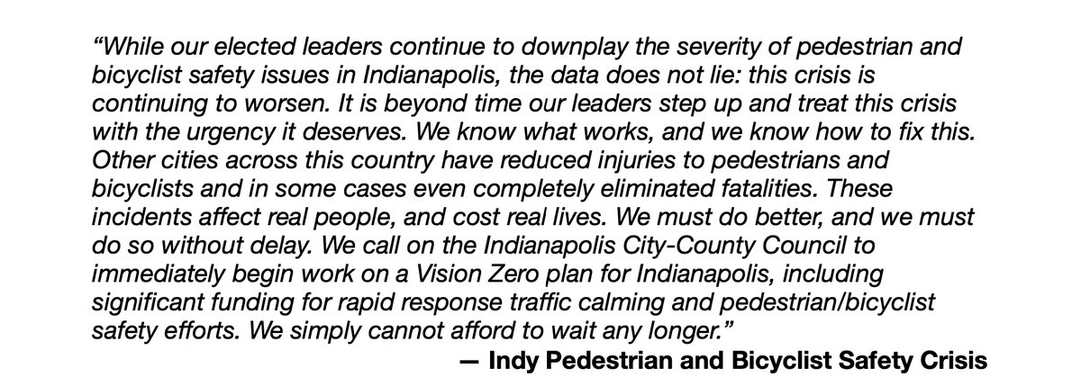 SafeStreetsIndy's tweet photo. Today would be a good day to announce #VisionZeroIndy @IndyCouncil @IndyMayorJoe
#IndyPedestrianSafetyCrisis https://t.co/6uS5wXijS2