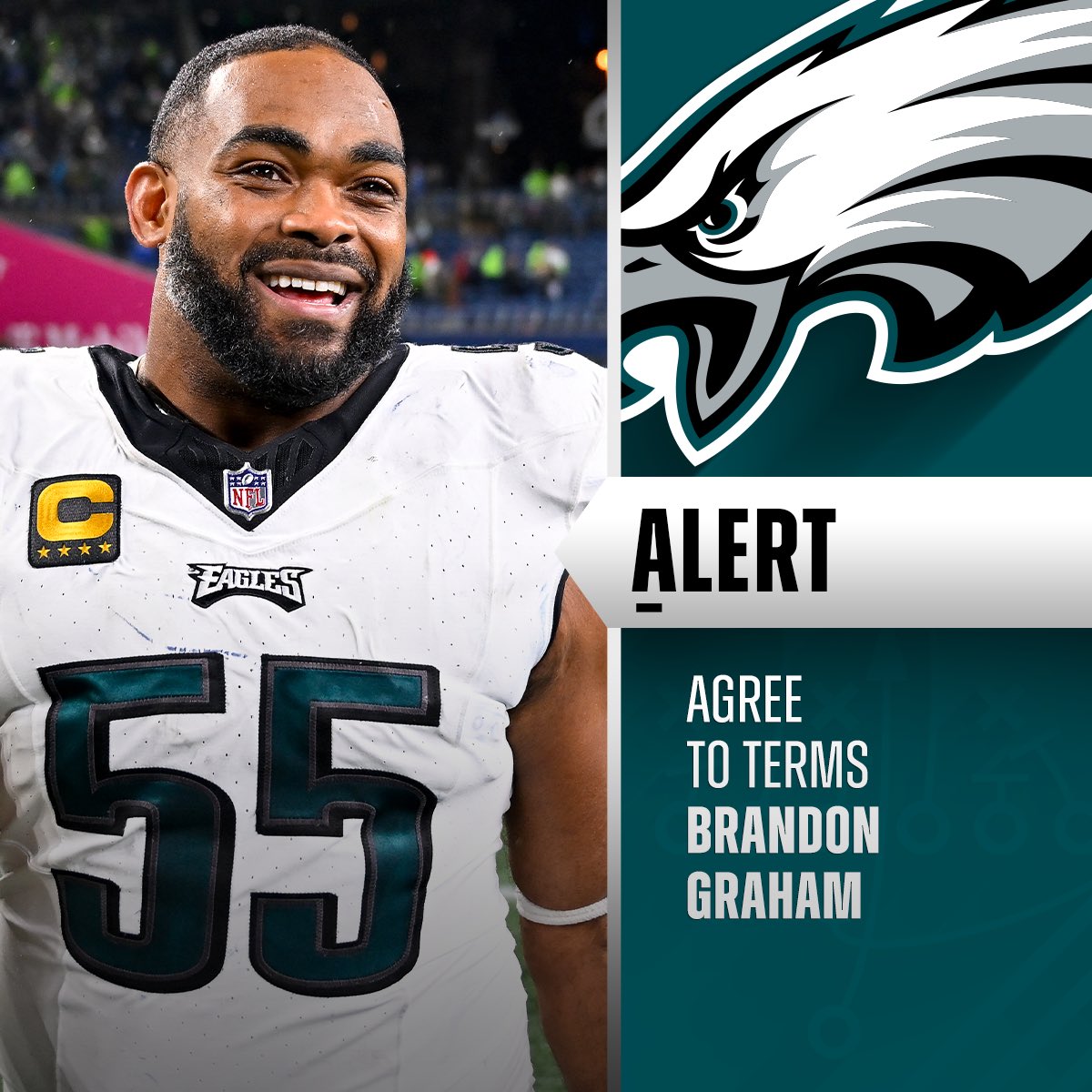 NFL's tweet photo. Eagles, DE Brandon Graham agree to terms on one-year contract extension. https://t.co/PVZDVKJy9s