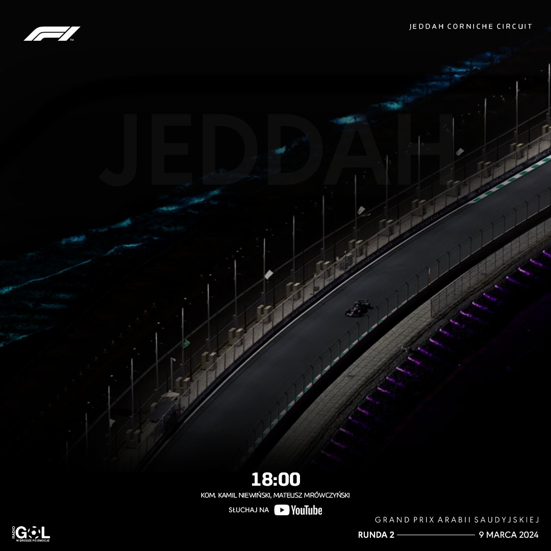 Radio_Golpl's tweet photo. F1 - GRAND PRIX ARABII SAUDYJSKIEJ (18:00)
LINK: https://t.co/QVCNkgP1rB
Pora na 2. rundę Mistrzostw Świata Formuły 1! Czy ktoś zatrzyma Verstappena? Jak poradzi sobie debiutant z Ferrari, Oliver Bearman?
Na transmisję zapraszają was @NiewinskiK i @nonmateusz!
#F1PL #ViaF1 #RGPL https://t.co/Co6w64xCFg