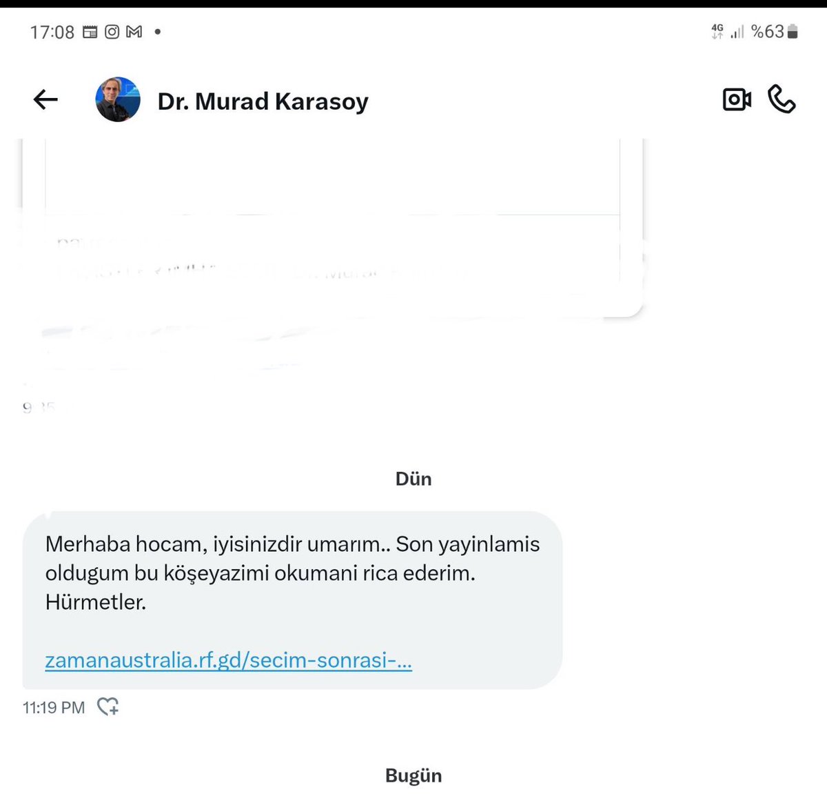 . @KarasoyMurad hesabıyla takipleştiğimiz kişilere aşağıdaki DM mesajını göndererek hesaplarını hacklemeye çalışıyorlar.
@KarasoyMurad ve @MuradKarasoy hesaplarını bloklarınız lütfen. Şikayet ediniz. İhmal etmeyin.