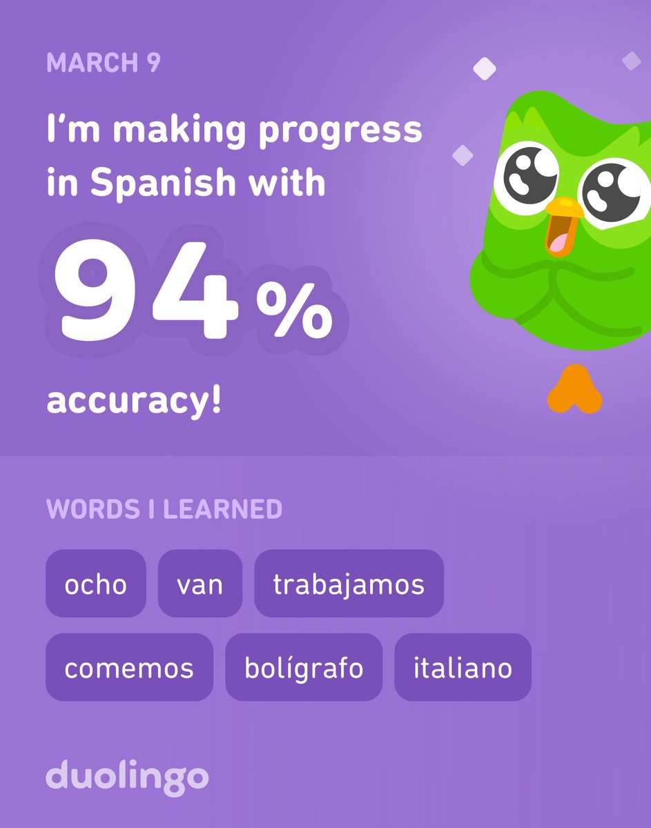 I’m learning Spanish on Duolingo! It’s free, fun, and effective.