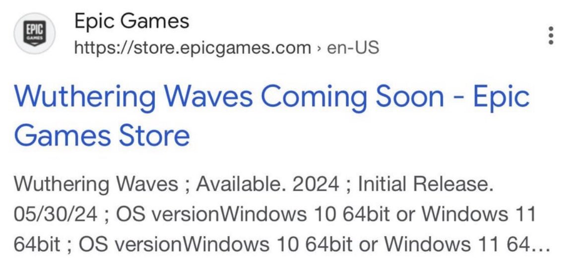 Wuthering Wave listed as a May 2024 release on Epic Game Store but was quickly adjusted