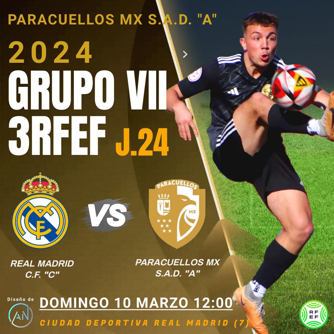 AlbertoUEFAPRO's tweet photo. ⚽️ Jornada 24 en #3rfef7 ⚽️
🔥 @FabricaMadrid “C” vs @CDParacuellos “A” 🔥
💪🏼 Partido ante el líder de la categoría donde solo vale sumar para escalar posiciones💪🏼
@GradaSiete
@GradaBpro
@Balon_Tierra
@Tercerarfefinfo
@TerceraPrefMad
@marca
#SegundaRFEF #TerceraRFEF https://t.co/dM3REjsvg7