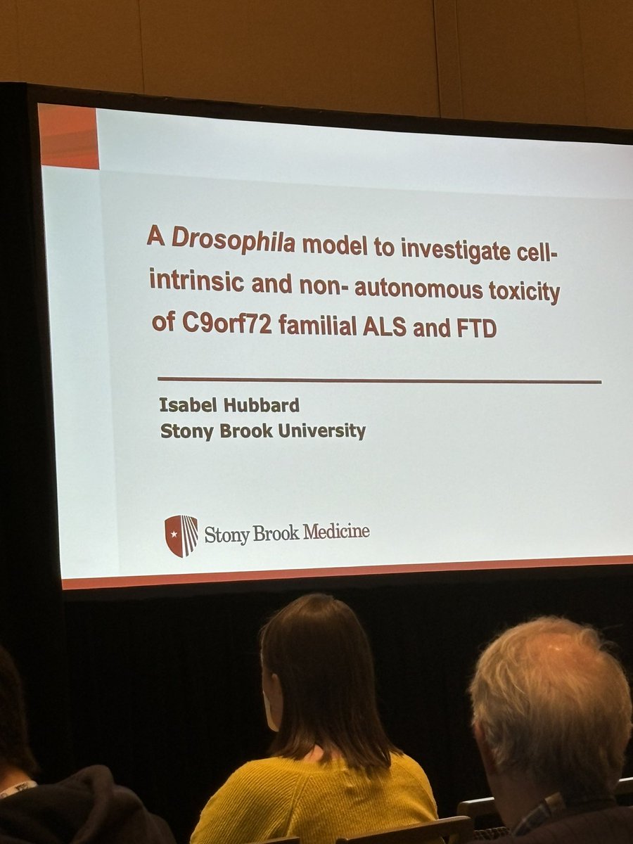 Super proud to watch one of my great PhD students, the Twitterless Isabel Hubbard, giving a fantastic talk at #TAGC24.  Non cell autonomous effects of C9orf72 in glial—>neuron toxicity in our fly ALS/FTD models.